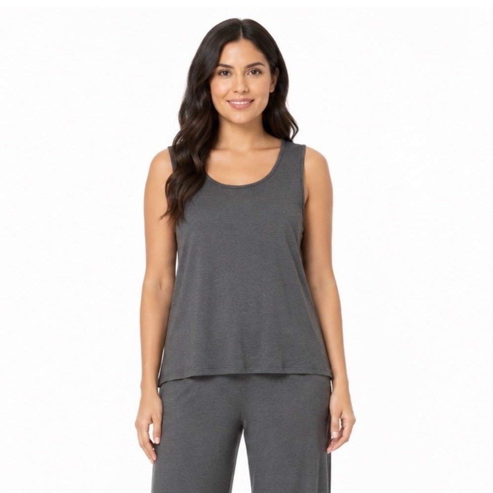 Zara Basic Knit Tank Top Charcoal Grey Scoop Neck Sleeveless L Lagenlook 114-15